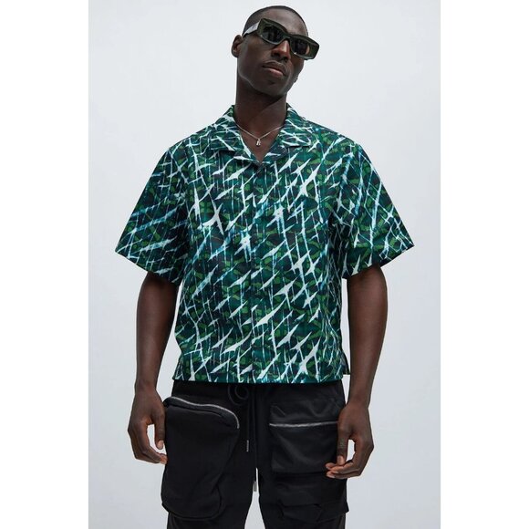 Savannah Button Up Short Sleeve Shirt Green Men's - Picture 1 of 5